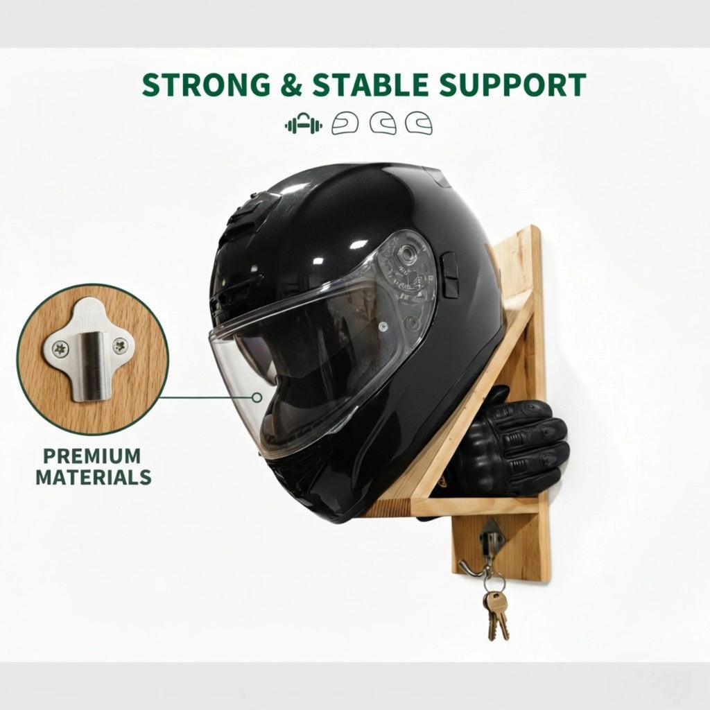 Wood Helmet Holder Wall Mount with Key Hooks