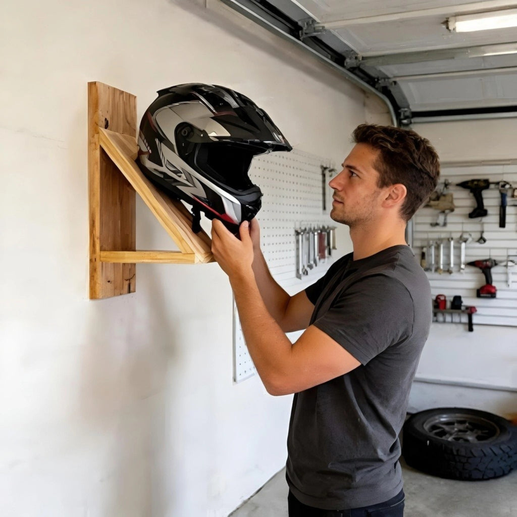 Wood Helmet Holder Wall Mount with Key Hooks