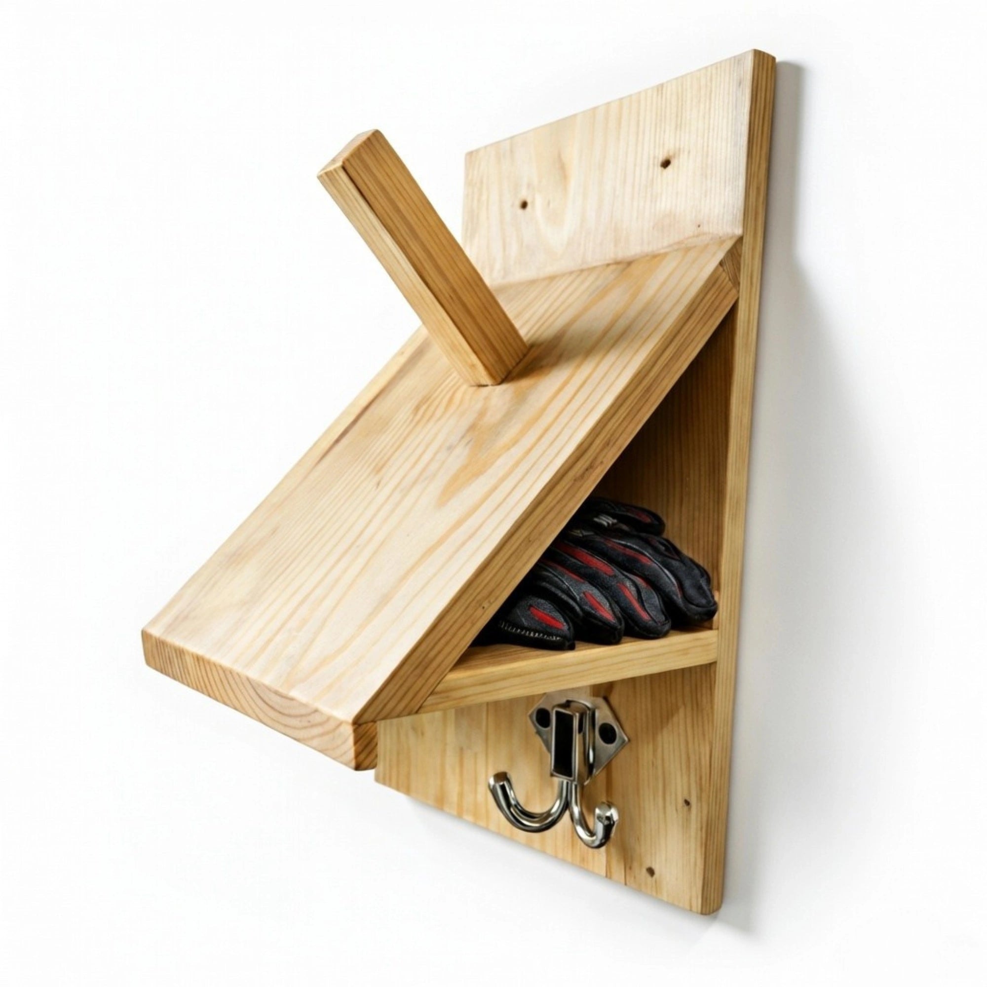 Wood Helmet Holder Wall Mount with Key Hooks