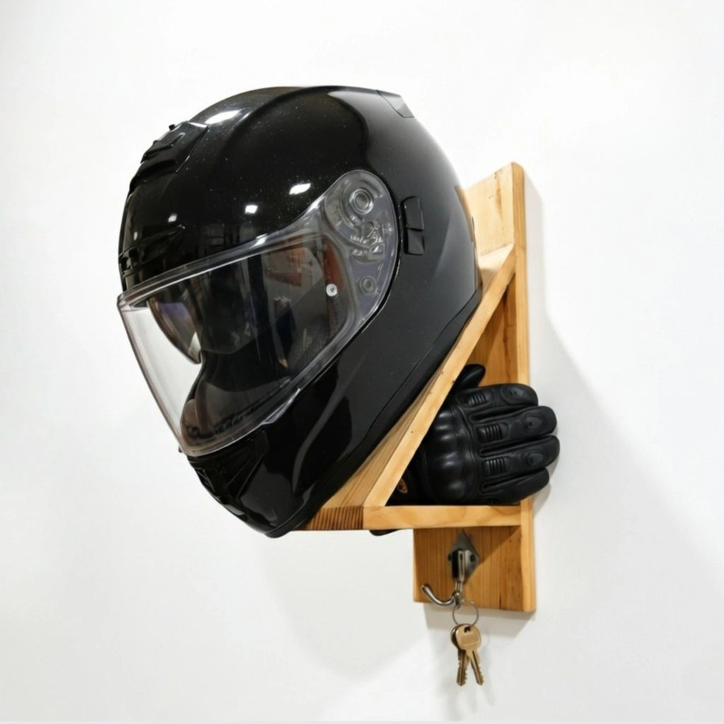 Wood Helmet Holder Wall Mount with Key Hooks