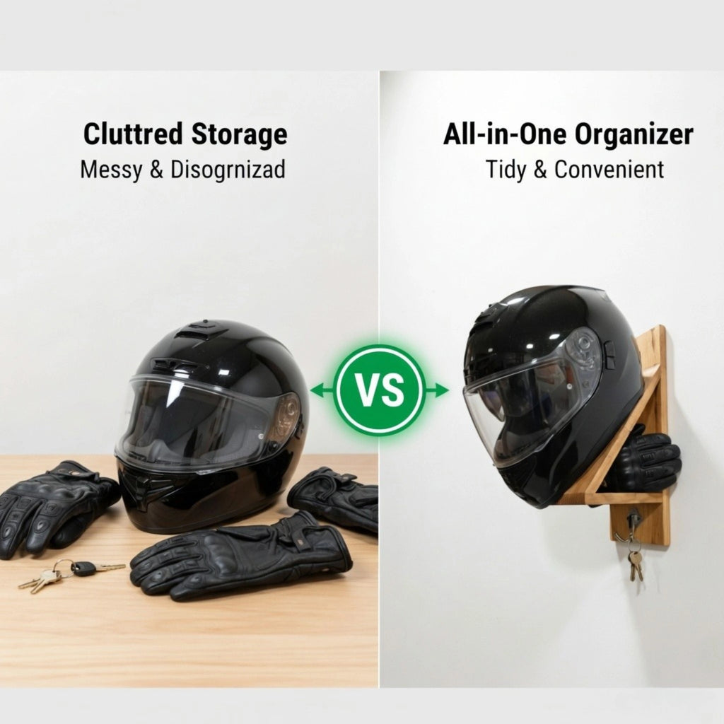 Wood Helmet Holder Wall Mount with Key Hooks