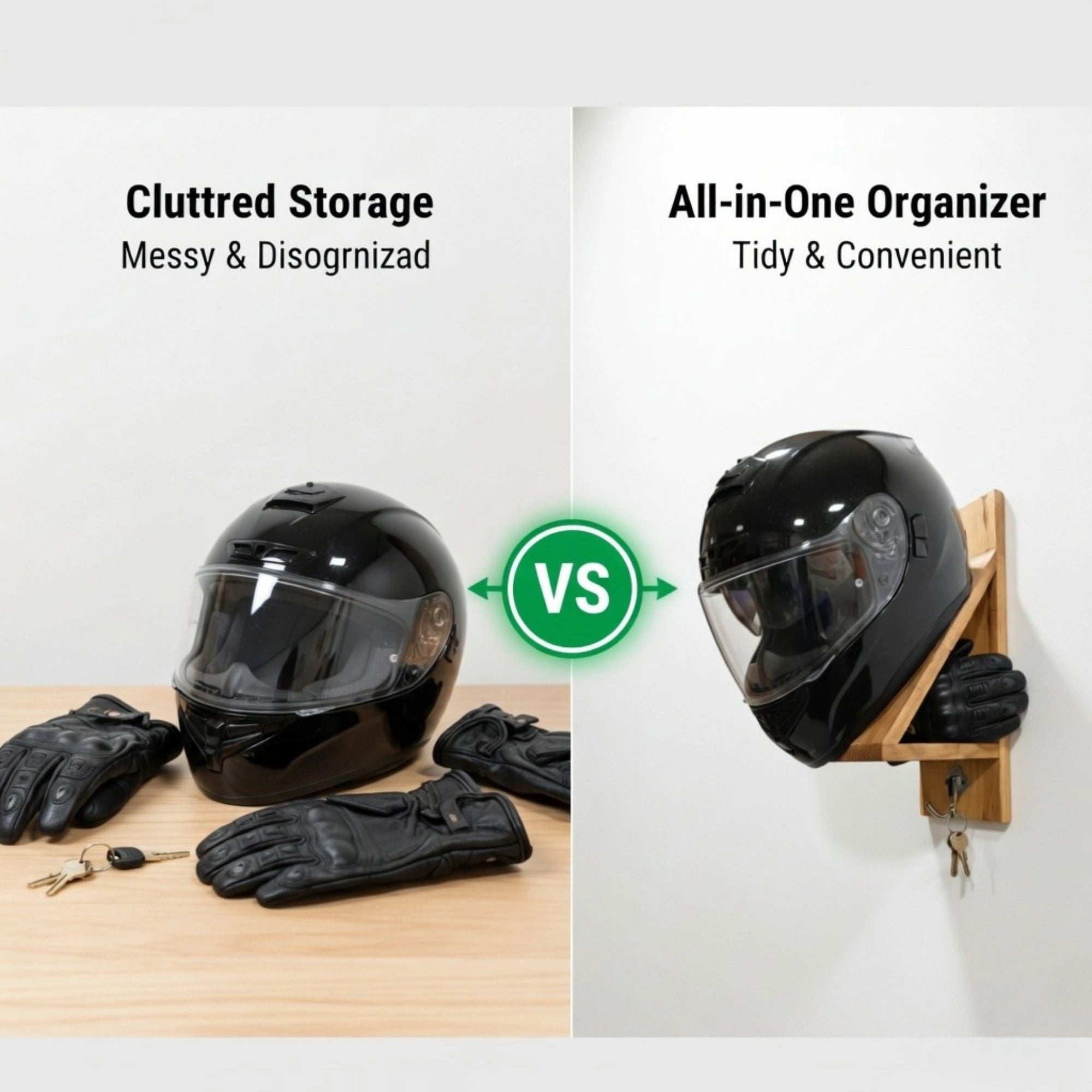 Wood Helmet Holder Wall Mount with Key Hooks