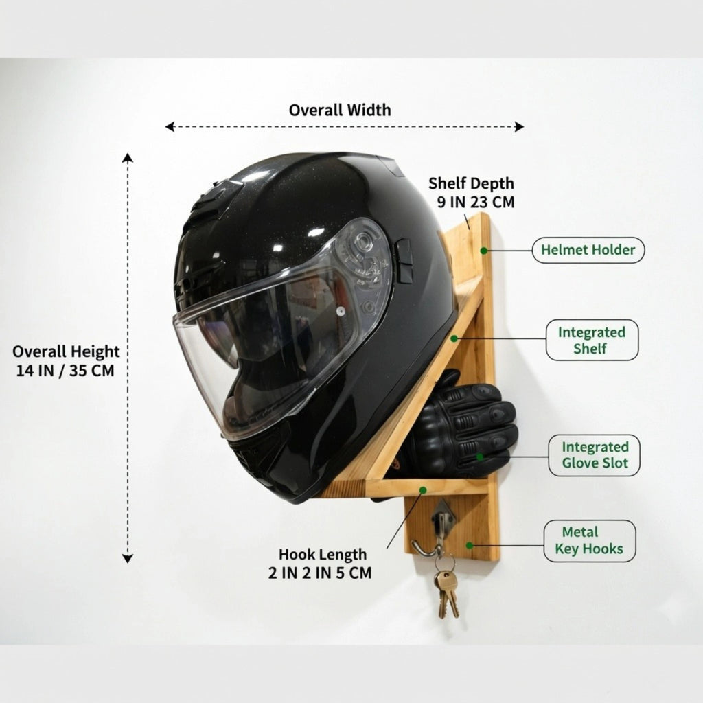 Wood Helmet Holder Wall Mount with Key Hooks